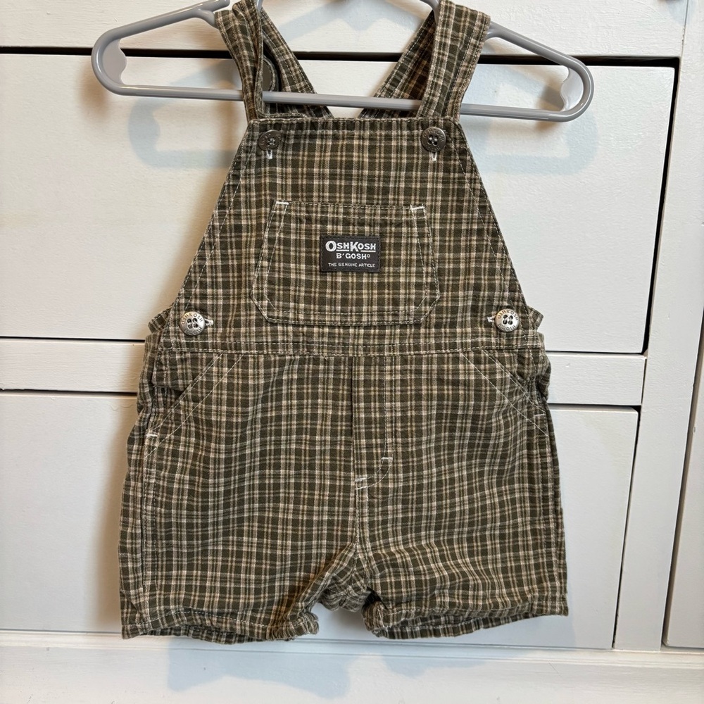 Vintage Oshkosh shortalls plaid 6-9 months